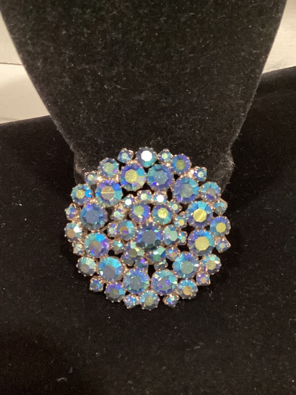 Aurora Blue Crystal Cluster Brooch - Women's Jewelry